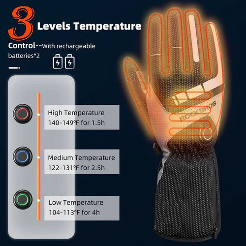 ROCKBROS Heated Gloves – 3 Heat Settings, Touchscreen & All-Day Battery